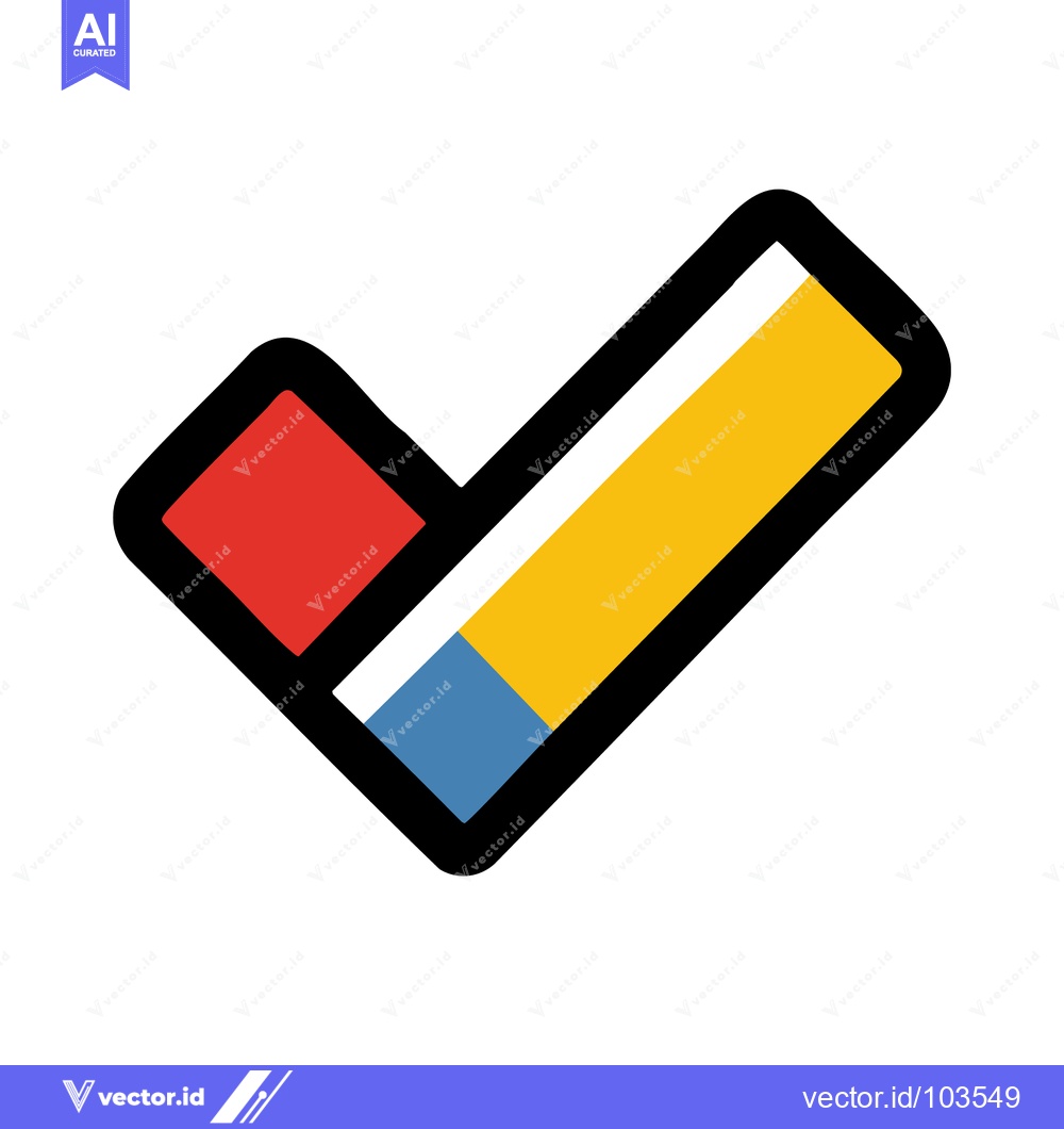 Premium Vector dari Modern Check Mark Icon with Bold Outline and Primary Color Blocks on W