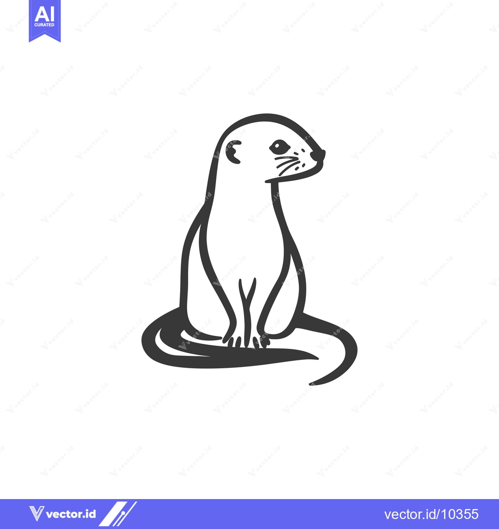 Premium Vector of A Black and White Illustration of a Sitting Weasel