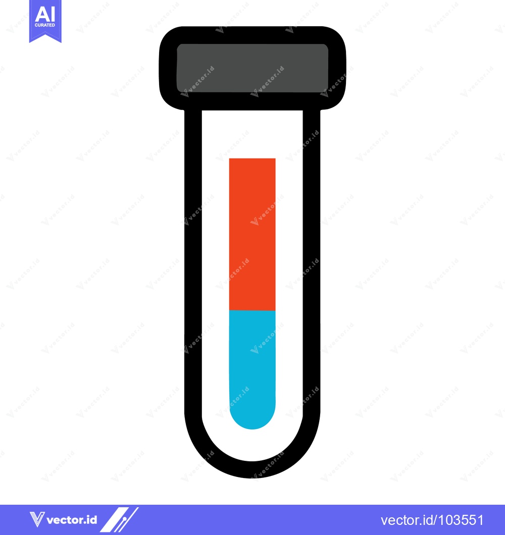 Premium Vector of Modern Flat Design Test Tube Icon with Distinct Red and Blue Liquid La