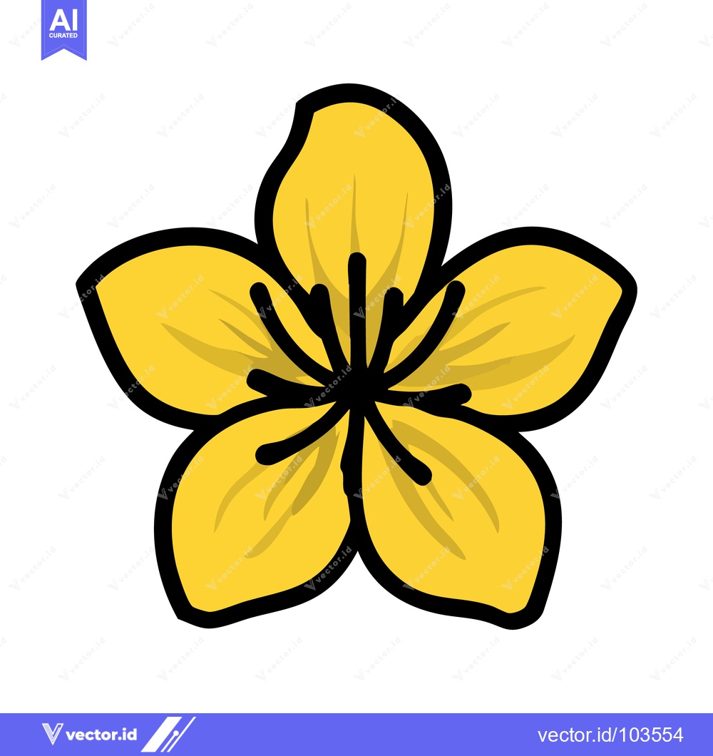 Premium Vector dari Vibrant Yellow Apricot Blossom with Bold Cartoon Outline