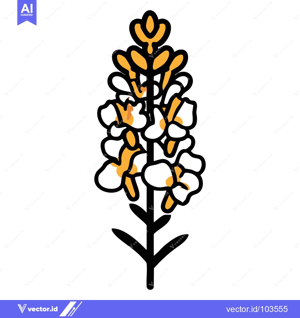 Premium Vector dari Boldly Outlined Snapdragon Flower with Yellow and White Blossoms