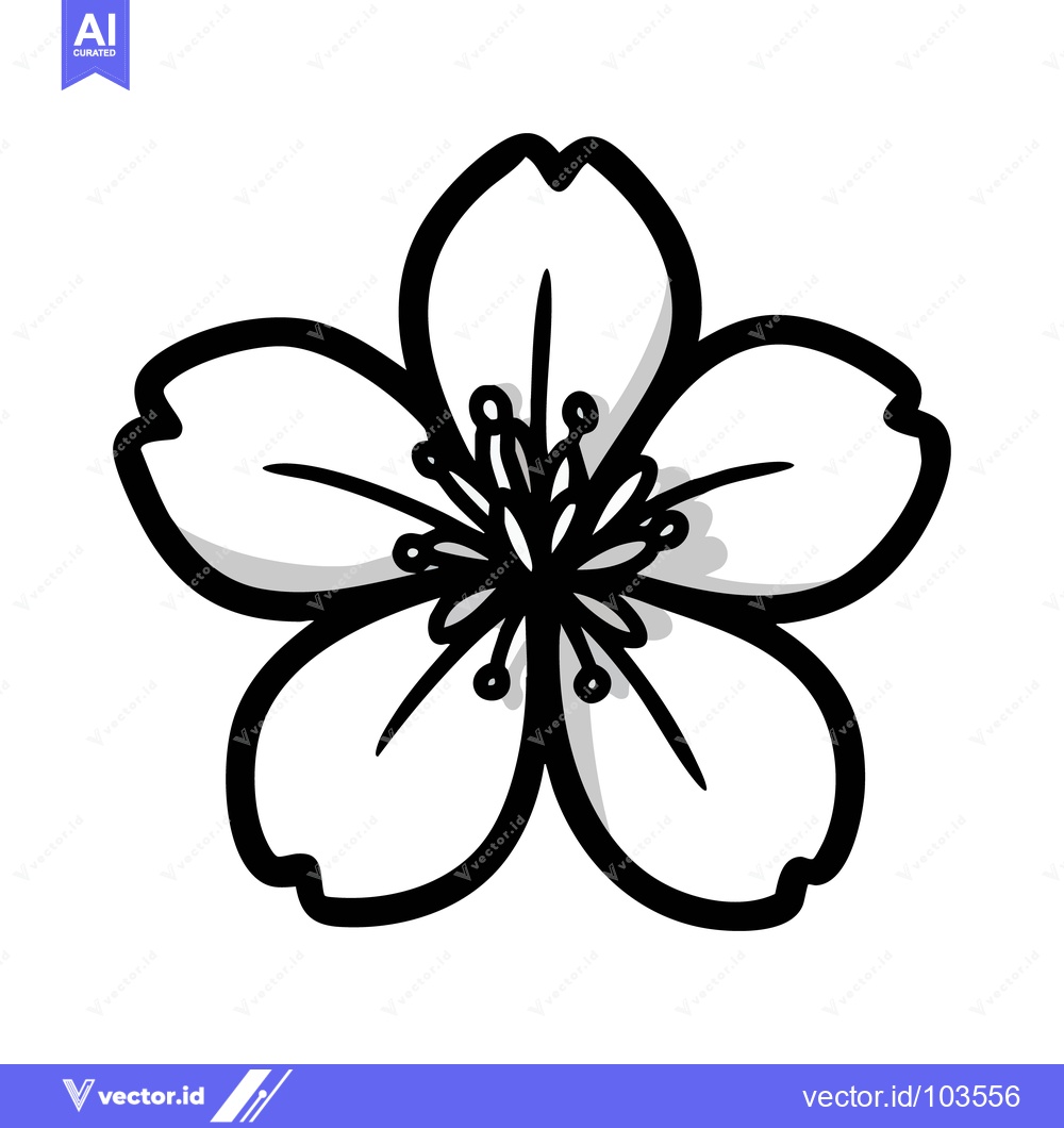 Premium Vector of Boldly Outlined Cherry Blossom Illustration with a Simple Grey Drop Sh