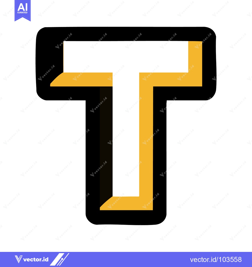 Premium Vector dari Bold "T" Letter Graphic: Black, Yellow, and White Design on Isolated B
