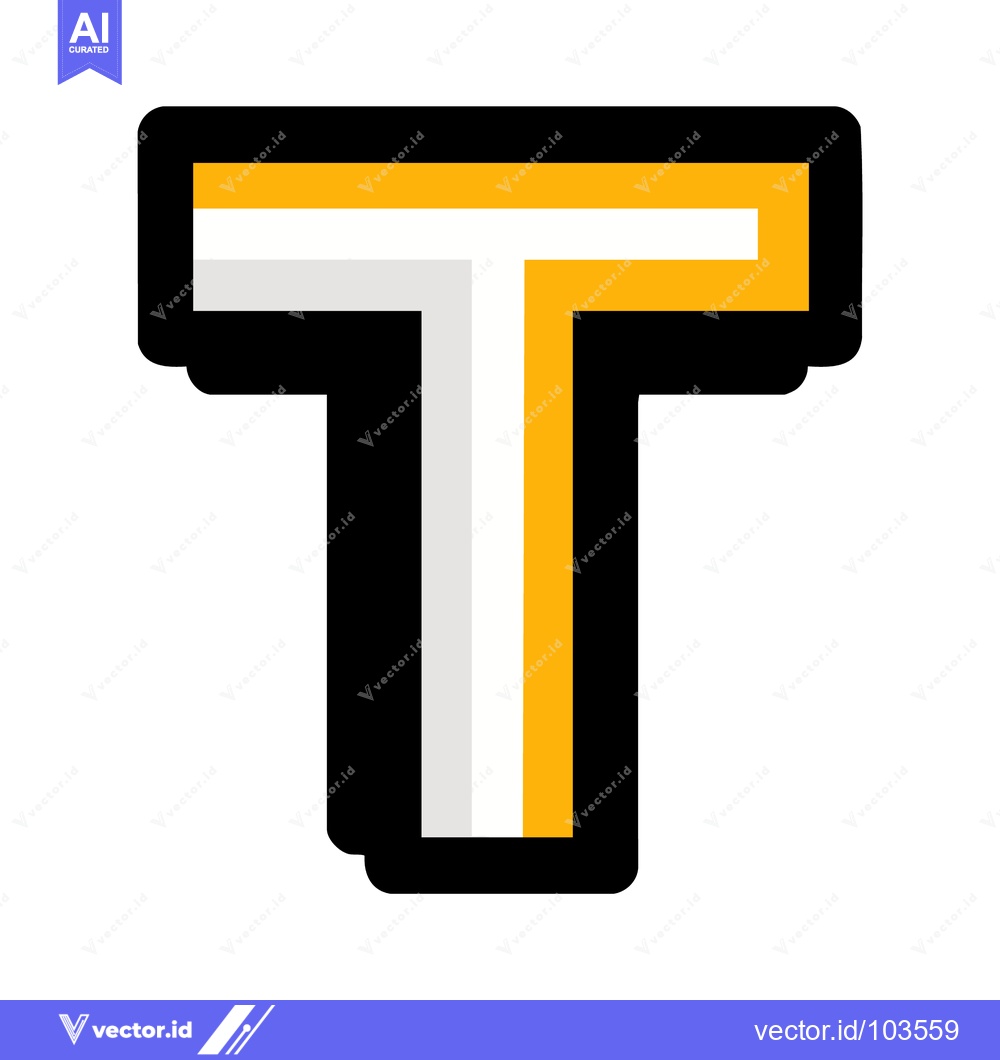 Premium Vector dari Bold Graphic Letter T with Split Yellow and White Fill