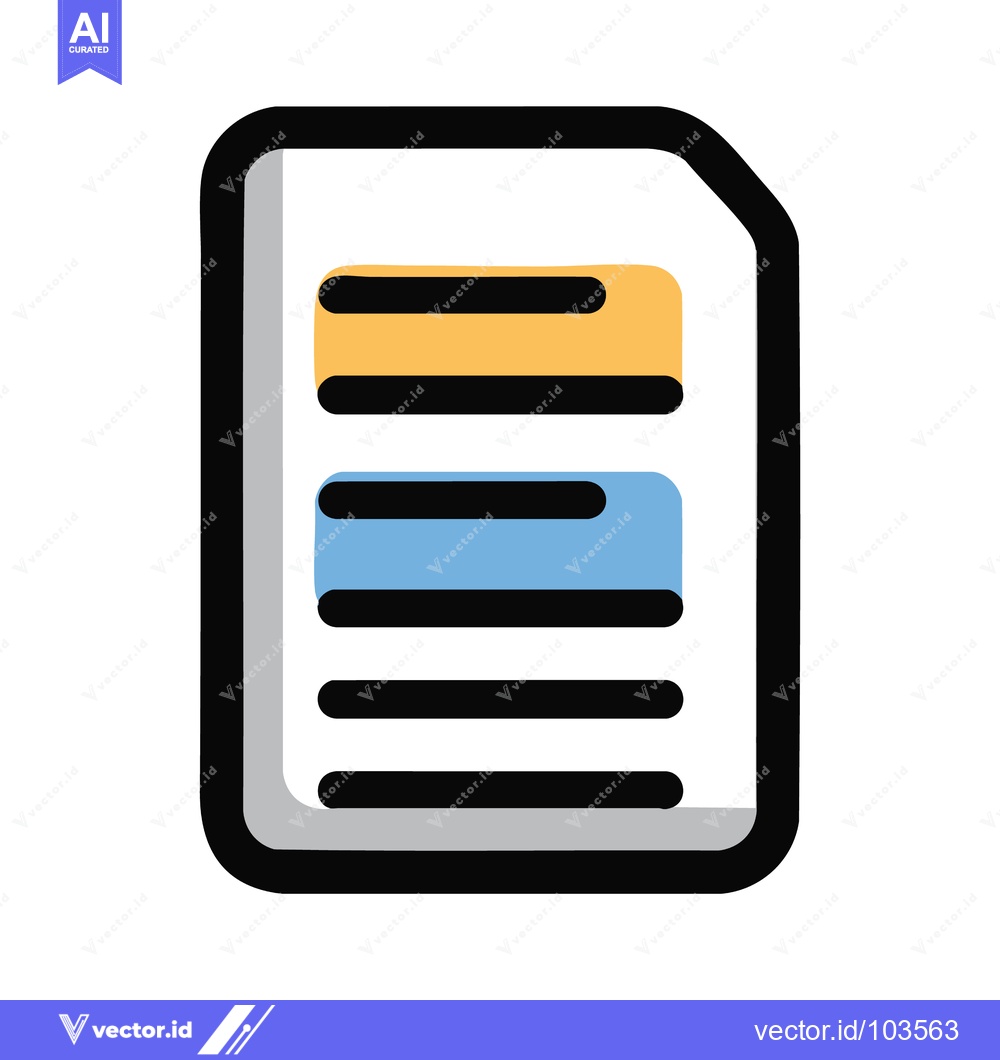 Premium Vector dari Stylized Document Icon with Colored Text Blocks and Bold Outline