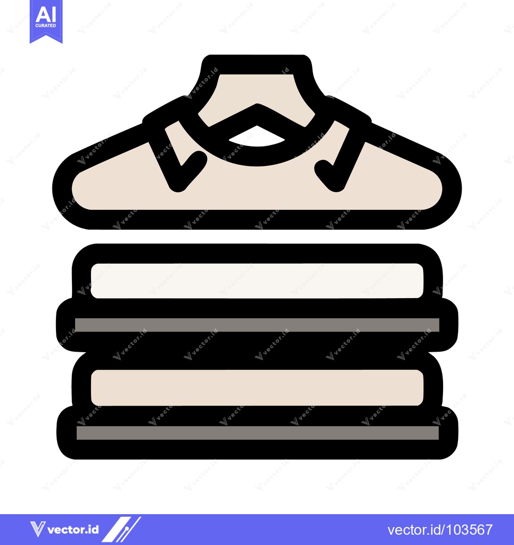 Premium Vector of Organized Wardrobe Icon: Stacked Clothes with Collared Shirt on a Hang
