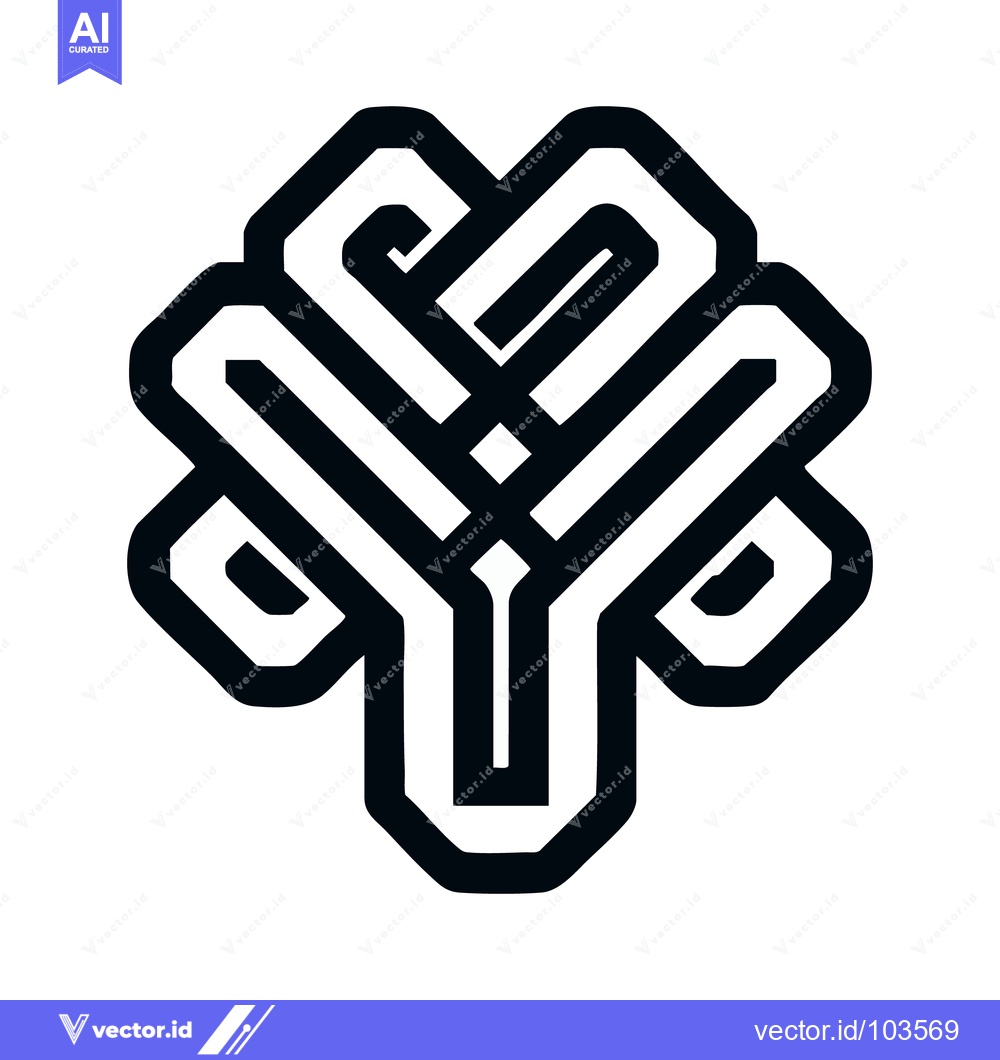 Premium Vector of Bold Interlaced Geometric Knot Symbol with Symmetrical Labyrinthine Li