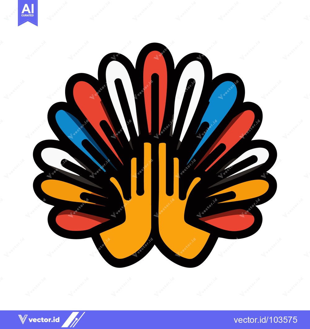 Premium Vector dari Vibrant Hand Turkey Graphic with Colorful Red, Blue, and White Feather