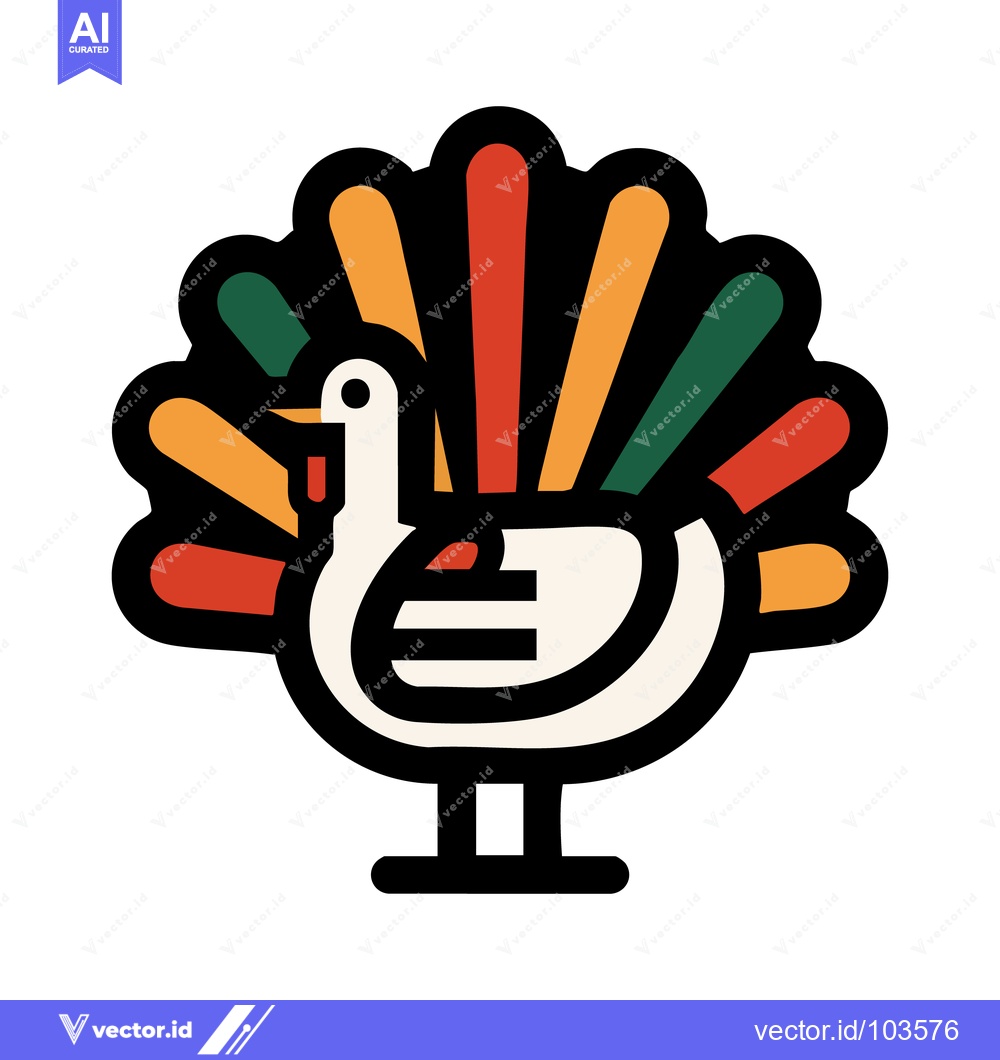 Premium Vector dari Boldly Outlined Thanksgiving Turkey Icon with Colorful Autumn Feathers