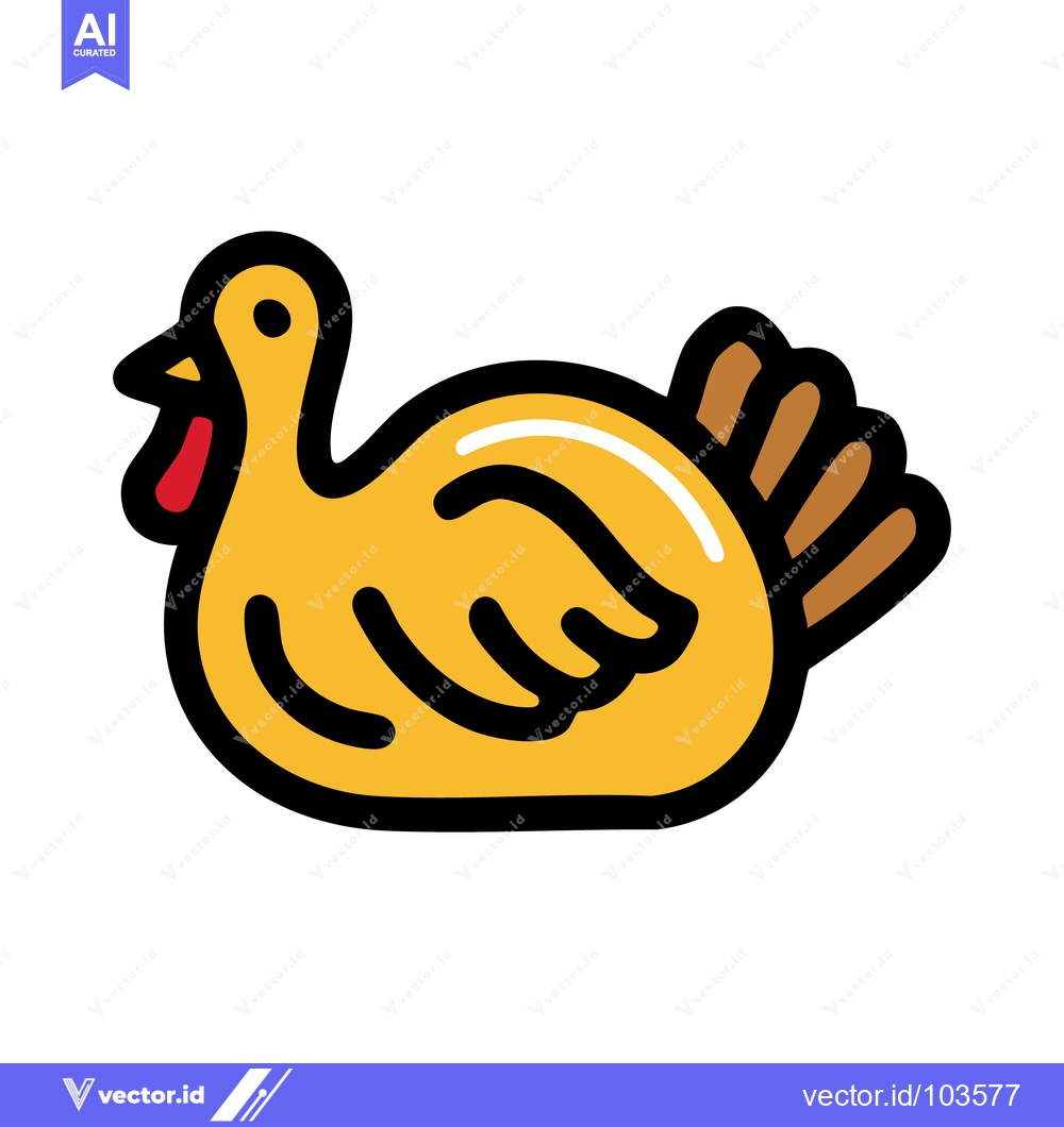 Premium Vector dari Stylized Yellow Turkey Icon with Bold Black Outline and Red Wattle