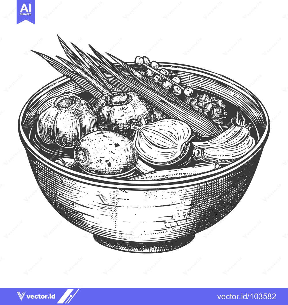 Premium Vector dari A Detailed Engraving Depicting a Bowl Filled with Various Vegetables