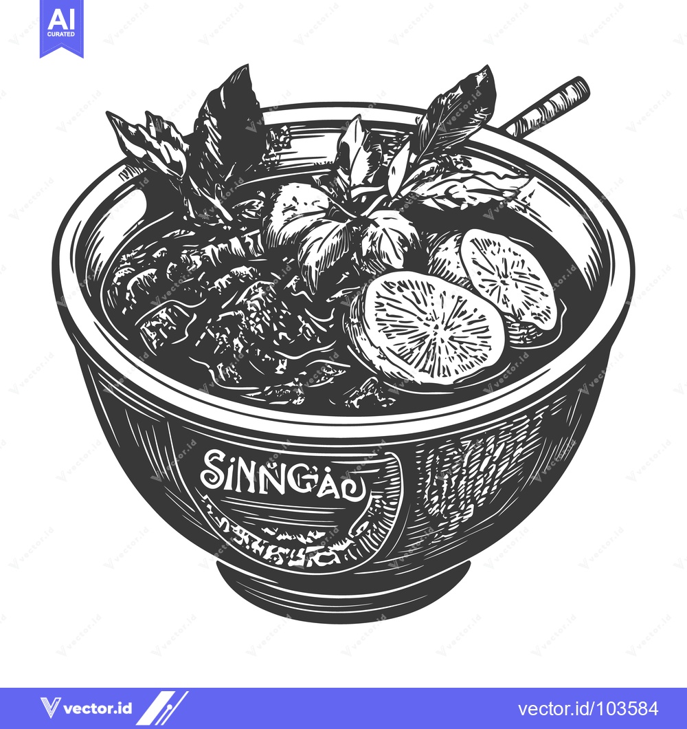 Premium Vector of A drawing depicts a bowl of food with ingredients and a spoon