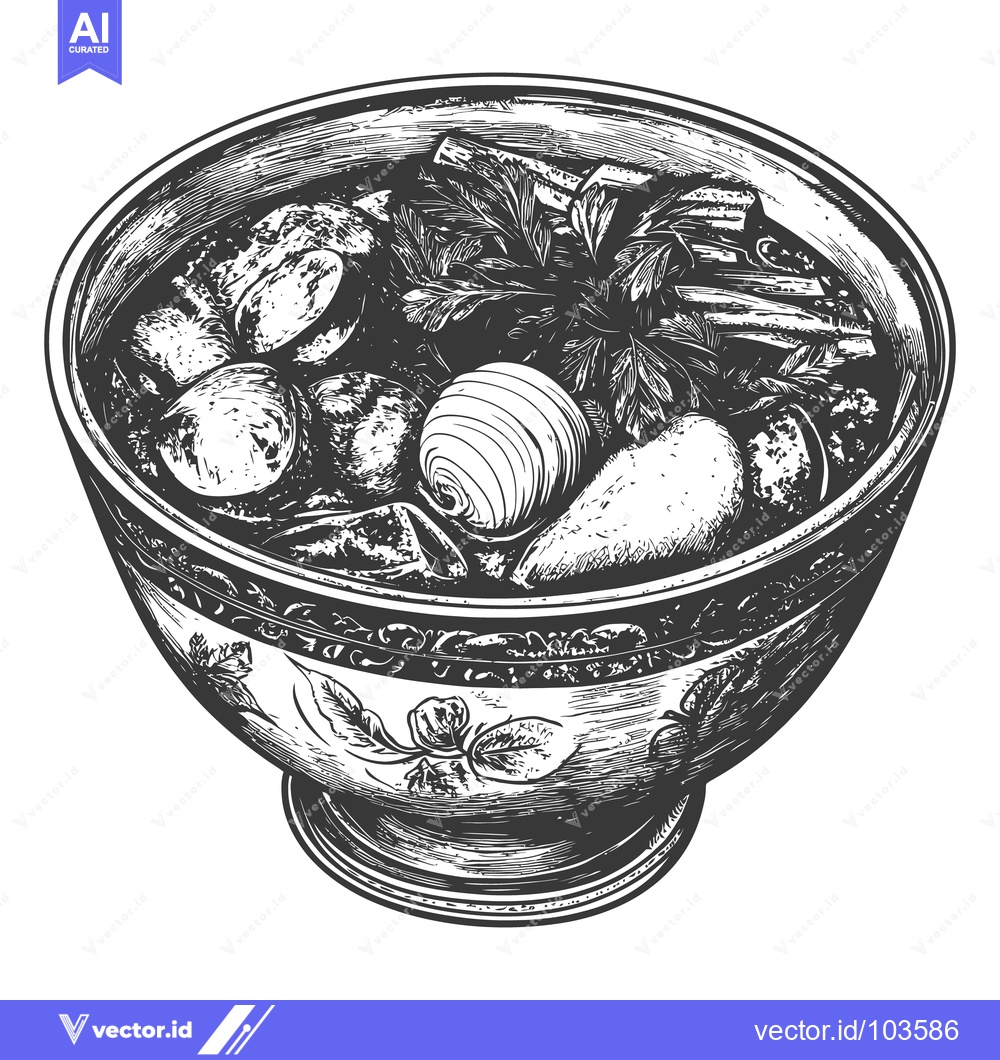Premium Vector of A decorative bowl filled with a flavorful soup or stew