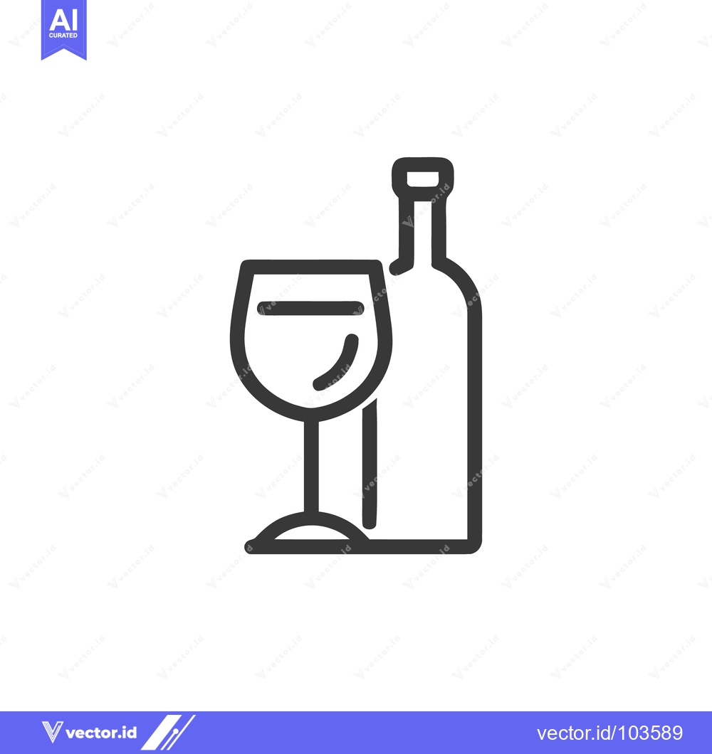 Premium Vector dari Minimalist Wine Bottle and Glass Icon, Elegant Line Art Design