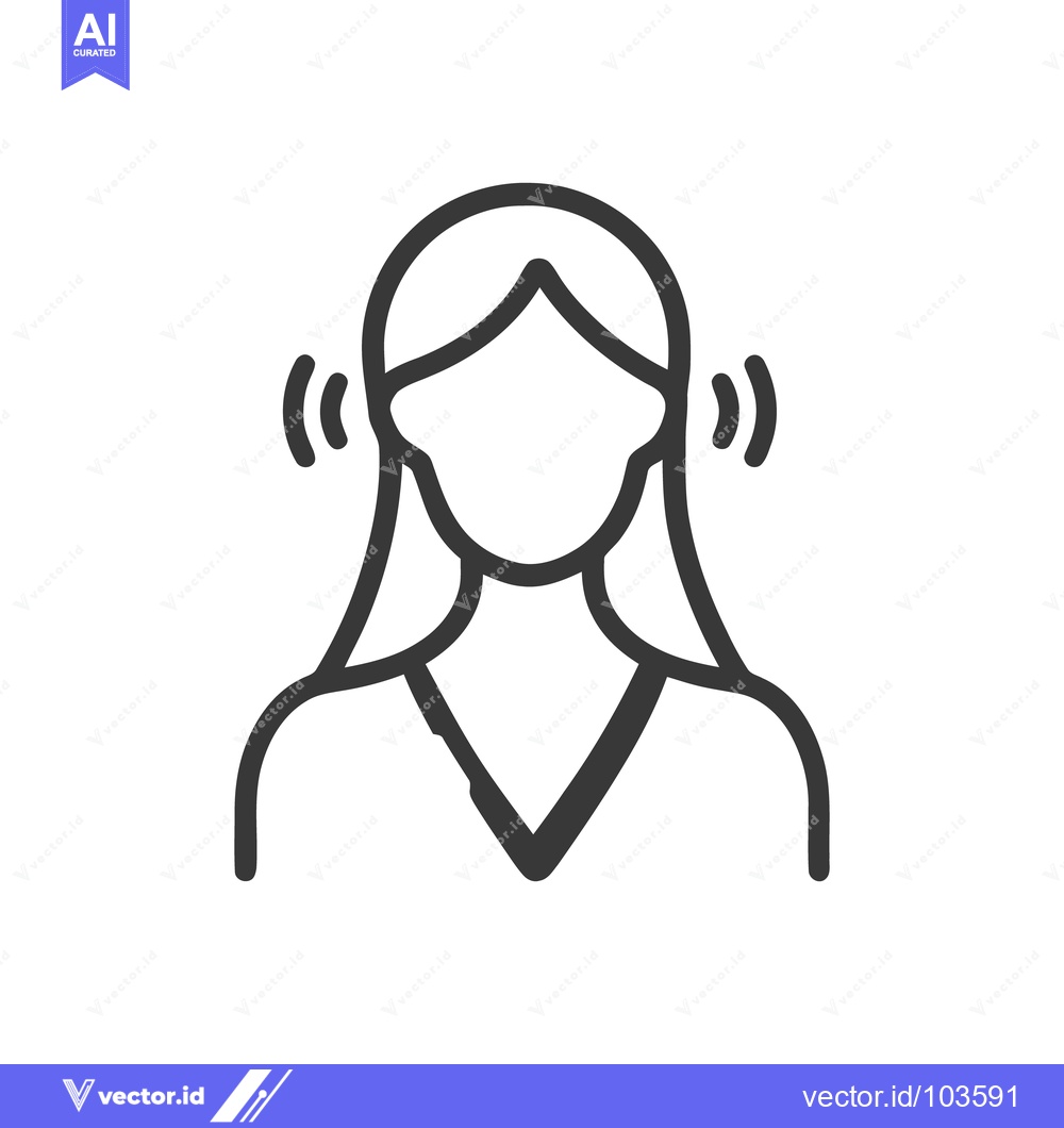 Premium Vector of Hearing Loss Icon: Woman with Sound Waves Near Ears, Outline Style