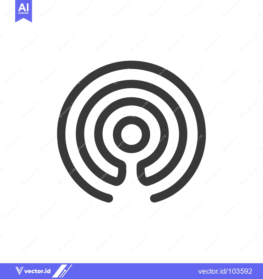 Premium Vector of Minimalist Concentric Circle Labyrinth Icon in Dark Gray on White Back