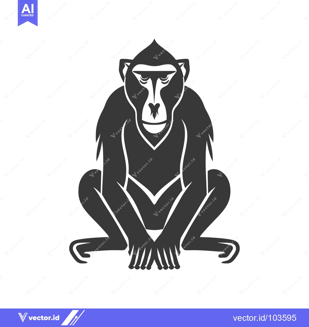 Premium Vector of Sitting Black and White Illustration of a Baboon