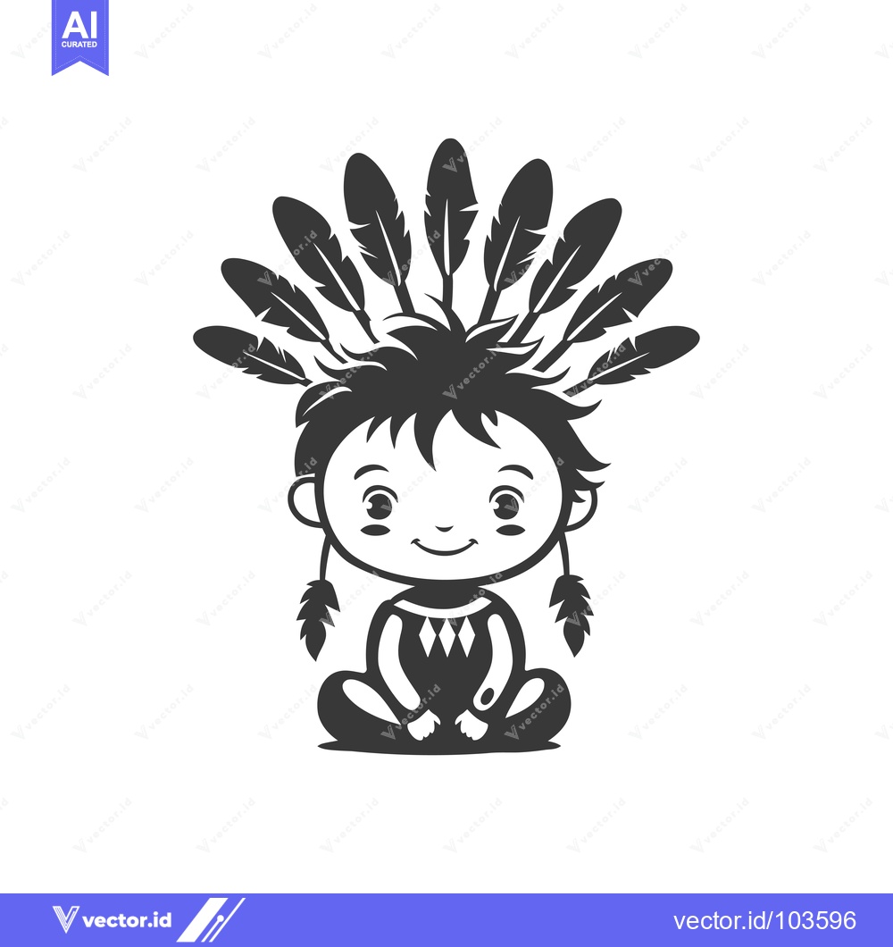 Premium Vector of Sitting cartoon Native American with feathers