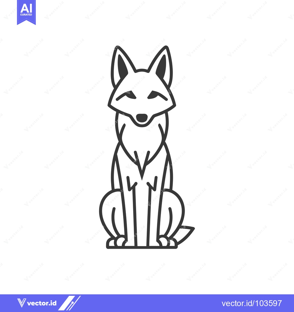 Premium Vector of Sitting Cartoon Wolf with Line Art Style