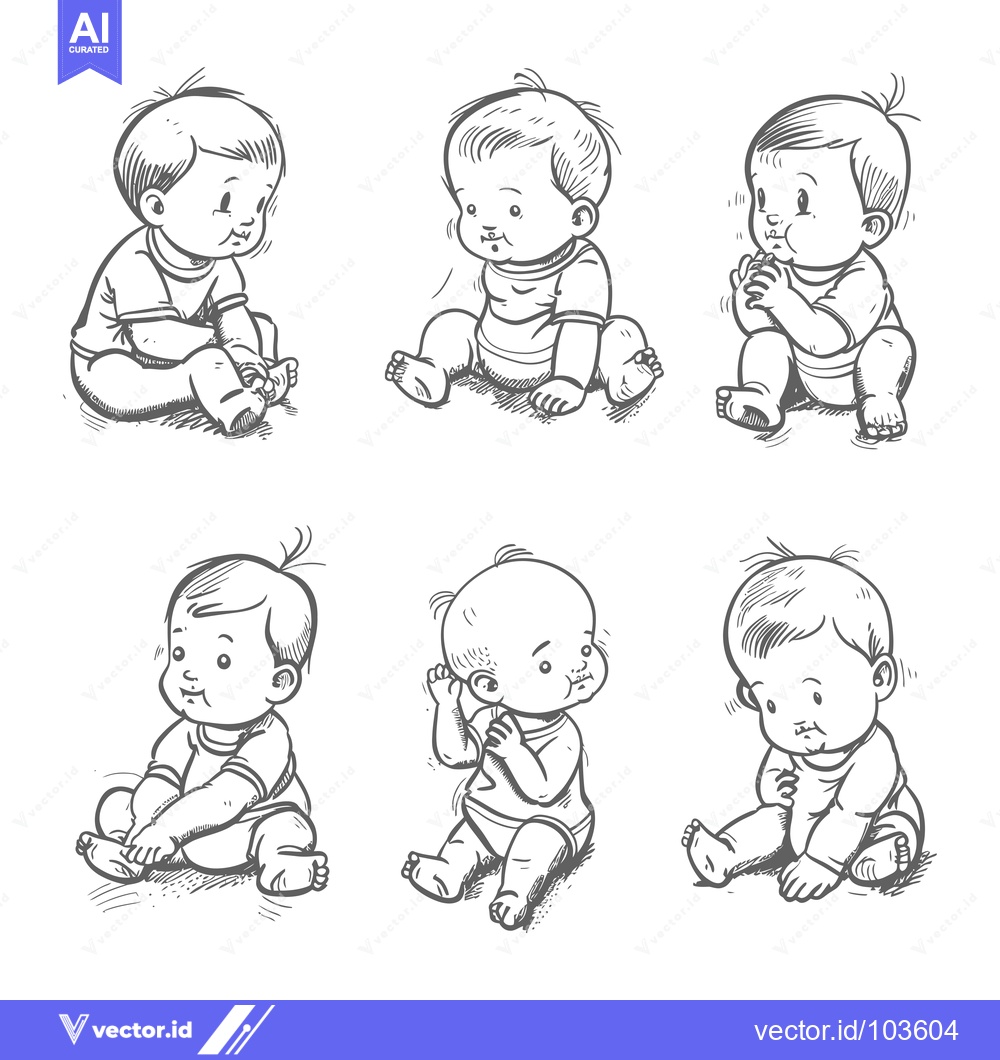 Premium Vector dari Six Adorable Baby Sketches in Various Poses