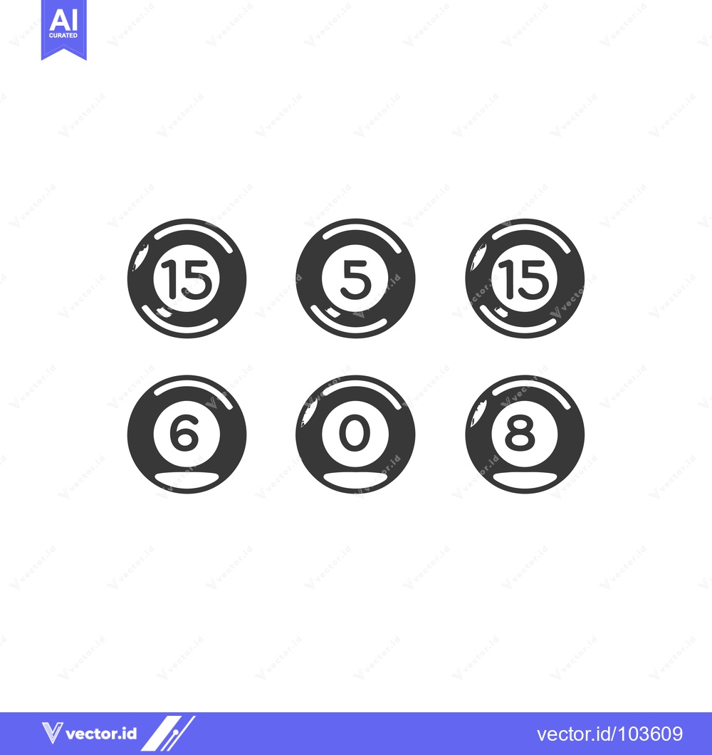 Premium Vector dari Six Black and White Billiard Balls with Numbers