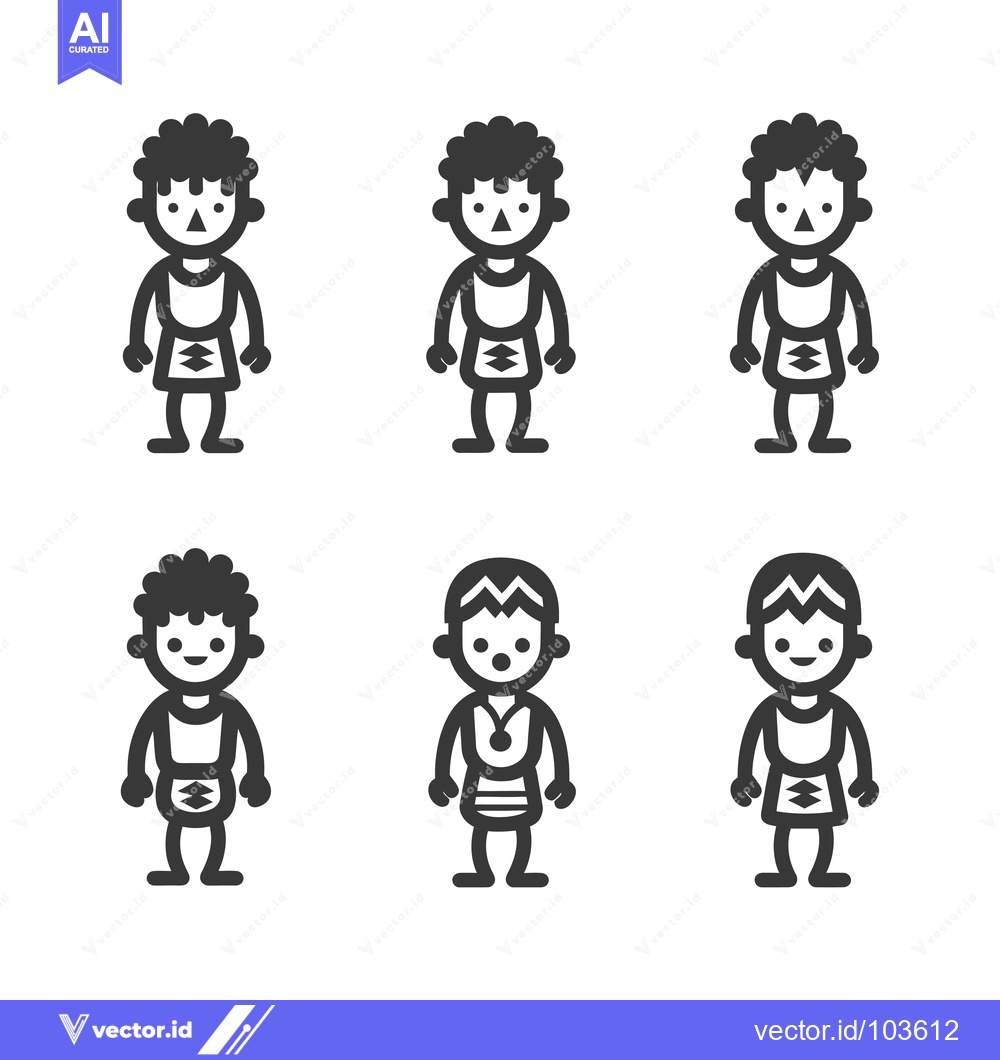 Premium Vector dari Six Black and White Cartoon Figures with Varying Hairstyles and Facial