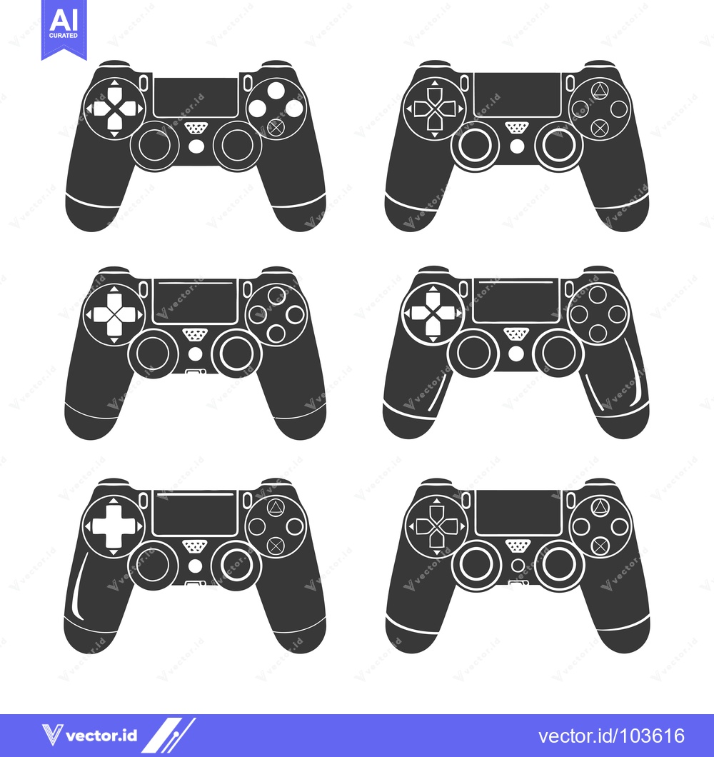 Premium Vector dari Six Black and White Game Controllers with Different Button Configurati
