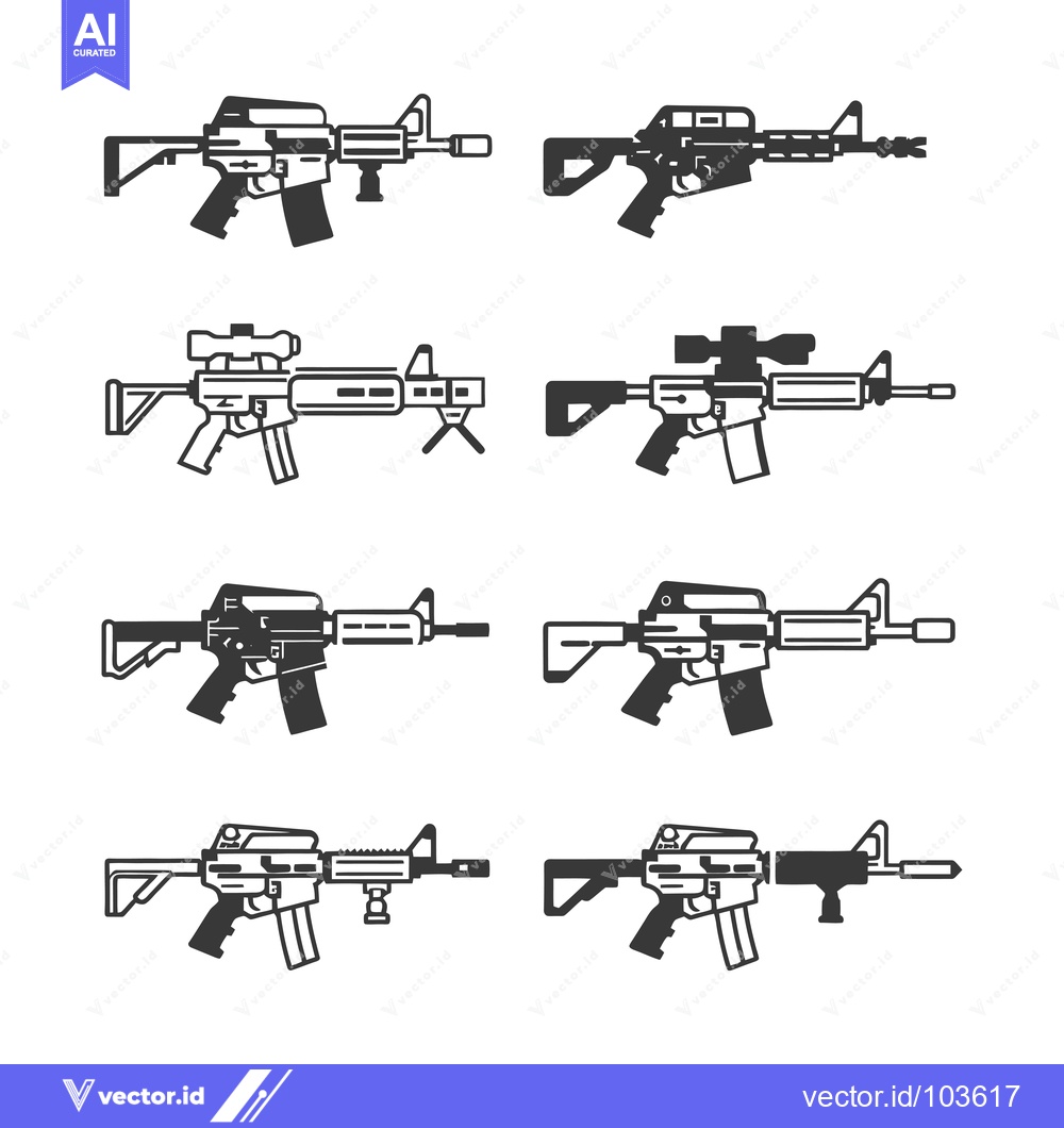 Premium Vector dari Six Black and White Illustrations of an AR-15 Style Rifle