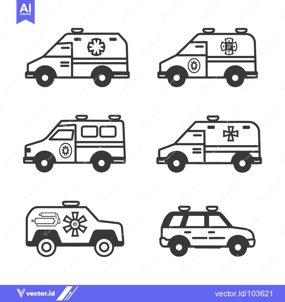 Premium Vector dari Six Black and White Outline Drawings of Ambulance Vehicles