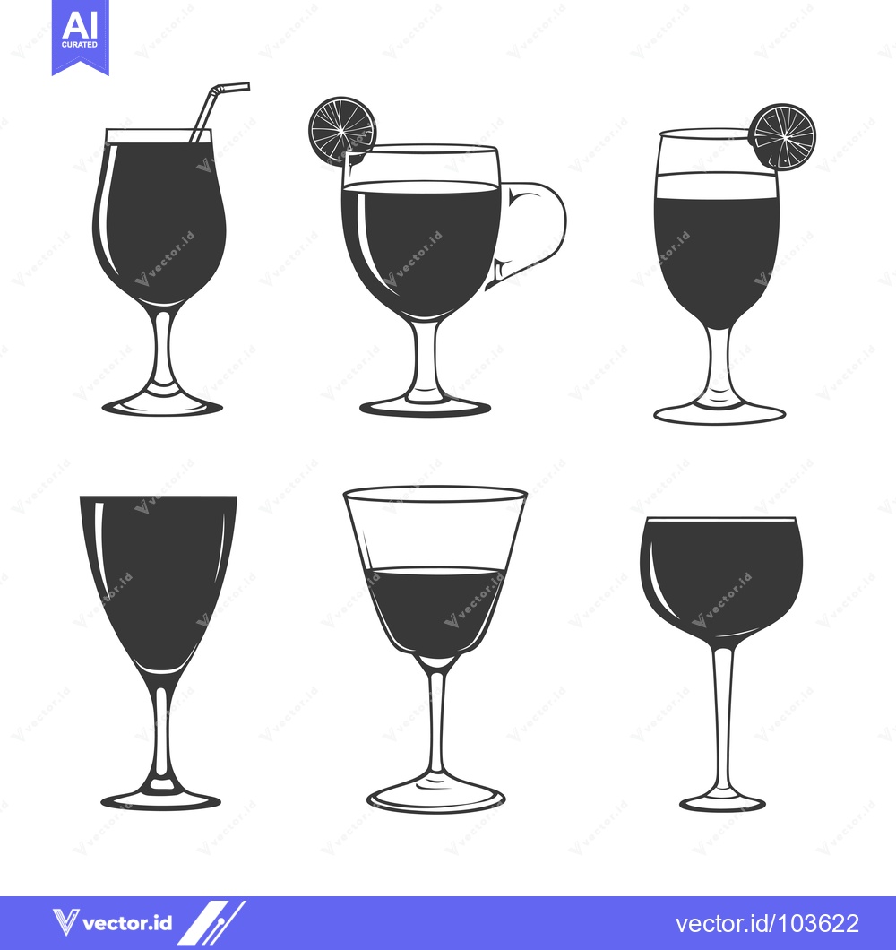 Premium Vector of Six Black and White Outline Illustrations of Different Wine Glasses