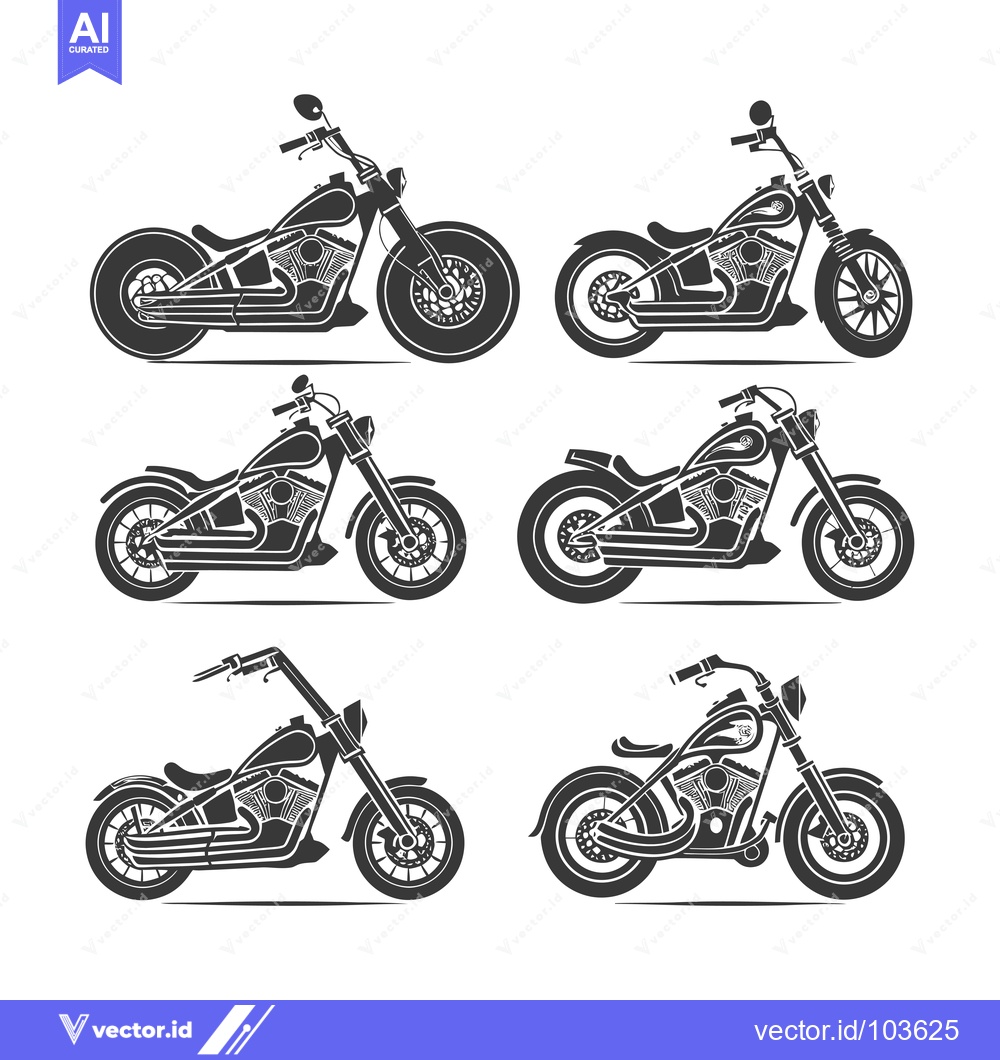 Premium Vector of Six Black and White Silhouette Motorcycles