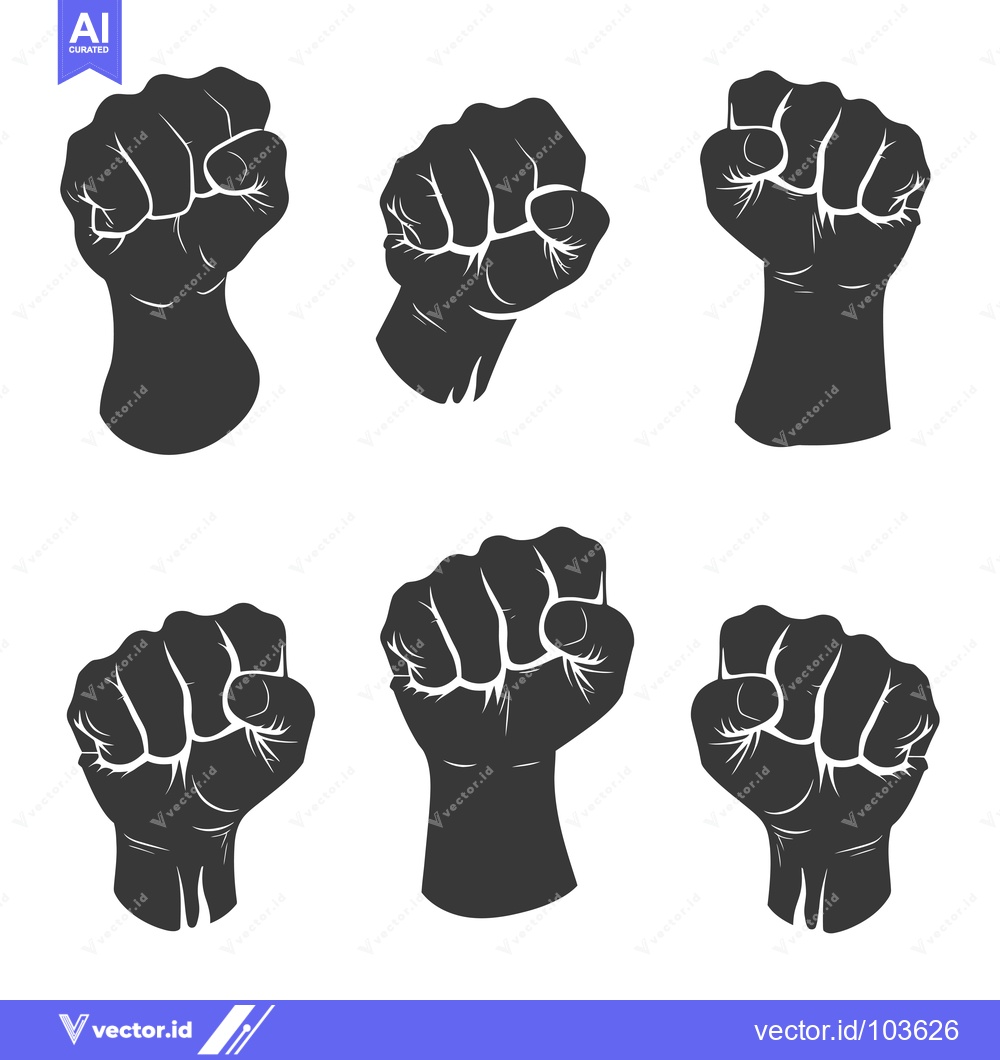 Premium Vector of Six Black and White Silhouettes of a Closed Fist