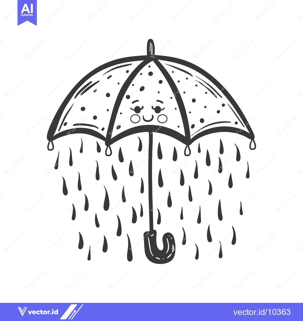 Premium Vector dari A Black and White Illustration of a Smiling Umbrella with Raindrops Fa