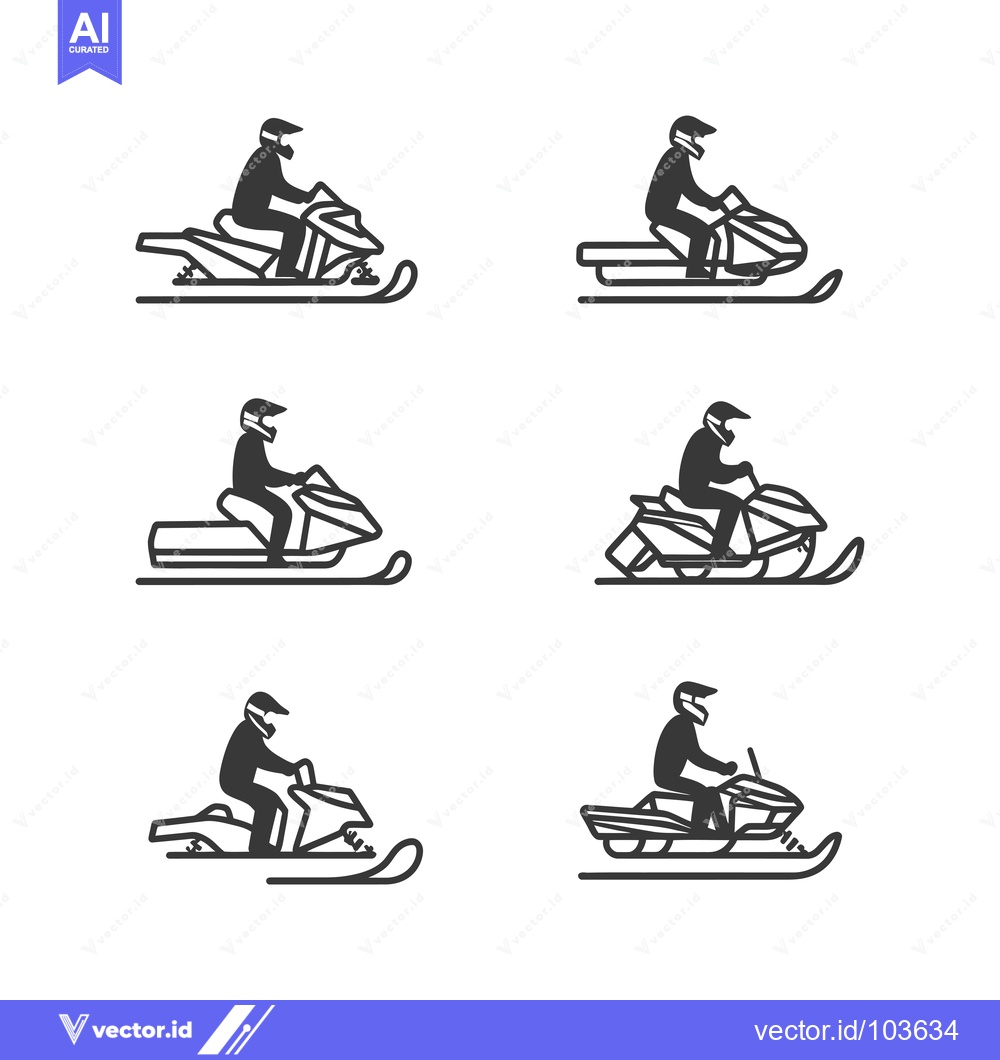 Premium Vector of Six Black and White Silhouettes of Snowmobilers
