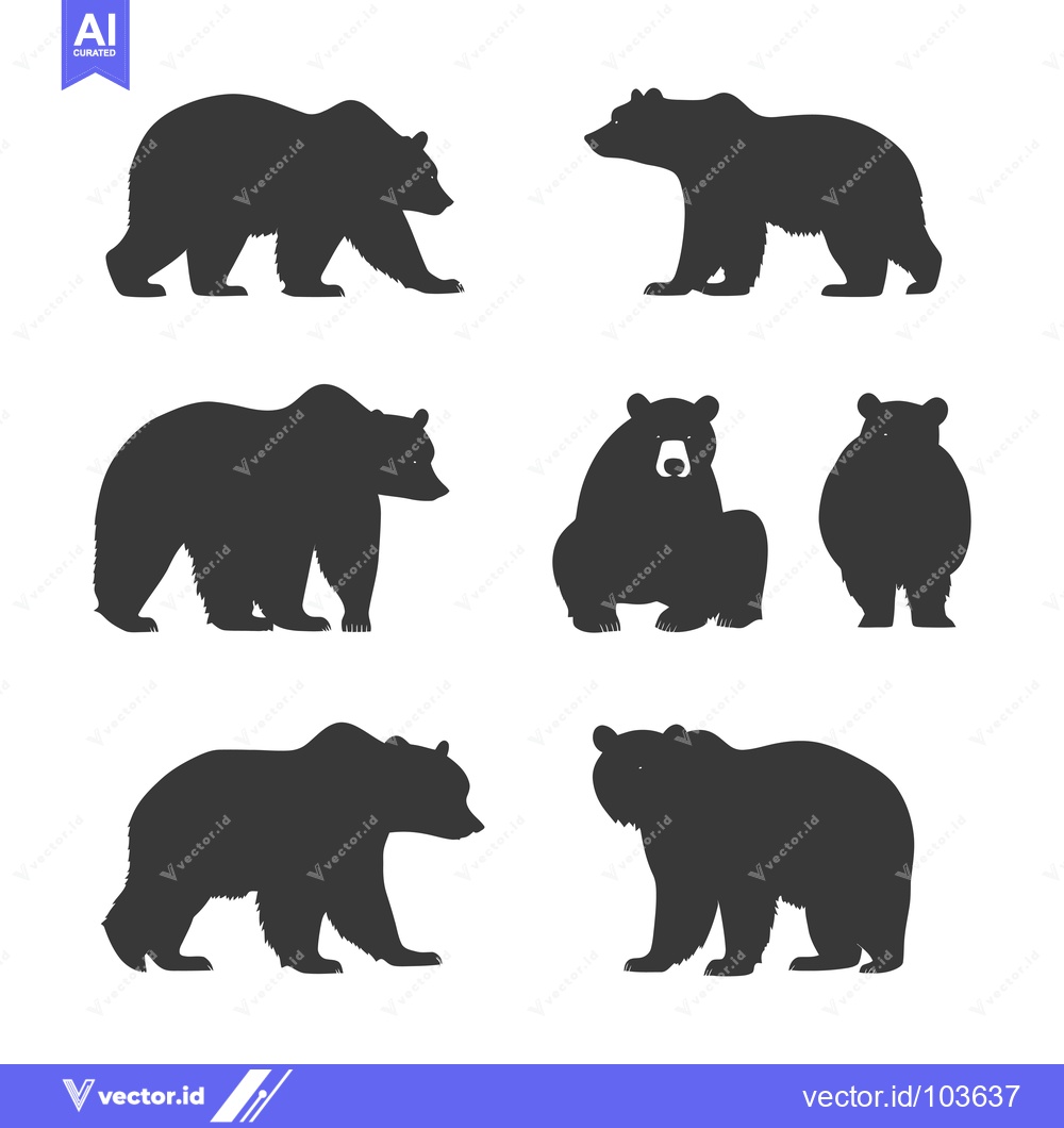 Premium Vector dari Six Black Bear Silhouettes in Various Poses