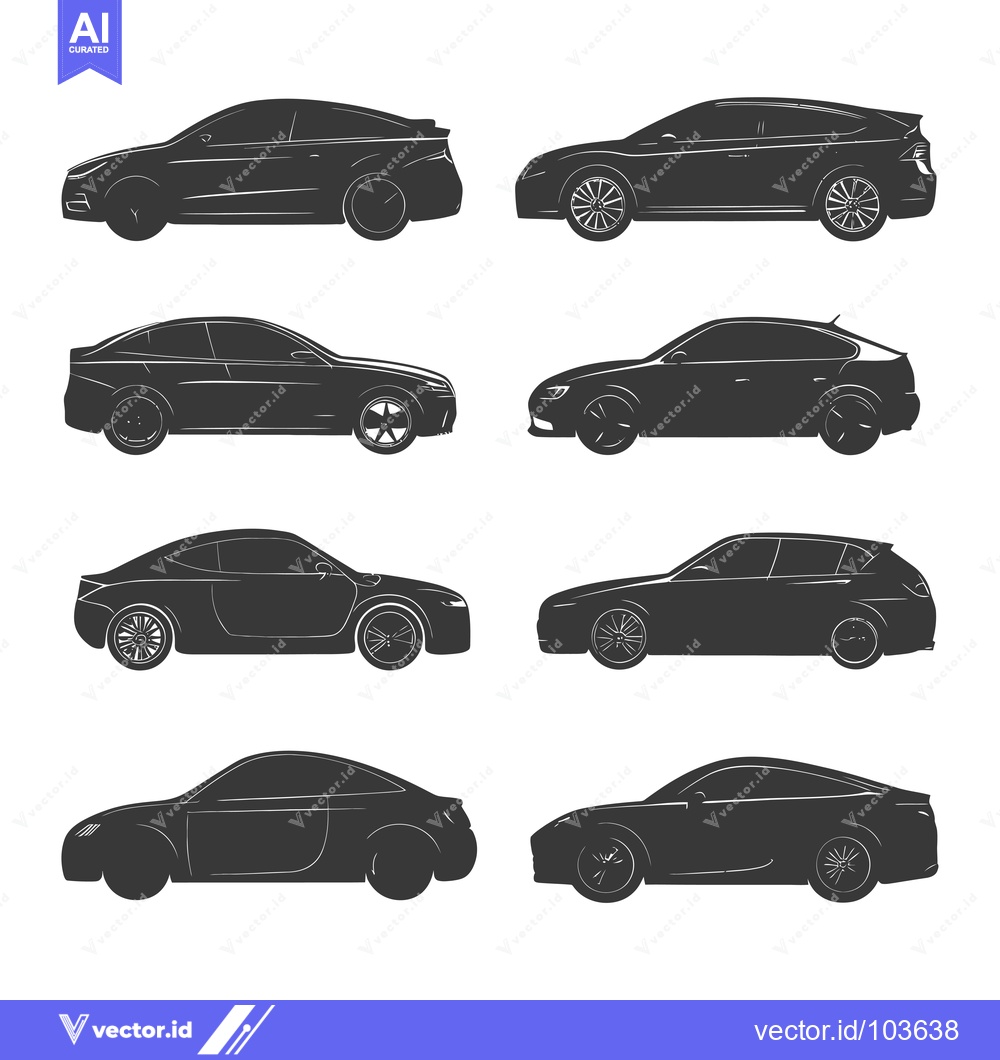 Premium Vector dari Six Black Car Silhouettes in Side View