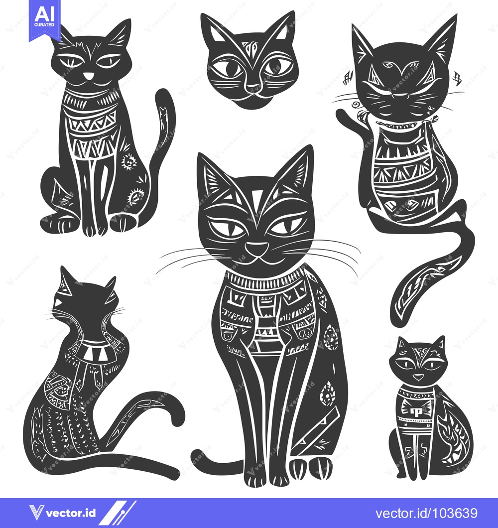 Premium Vector dari Six Black Cats with Geometric Patterns and White Background