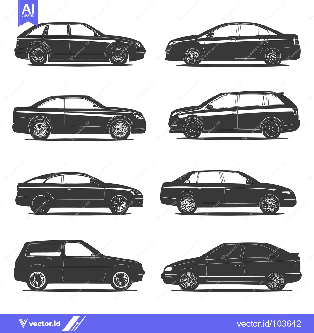 Premium Vector dari Six Black Silhouettes of Different Car Models