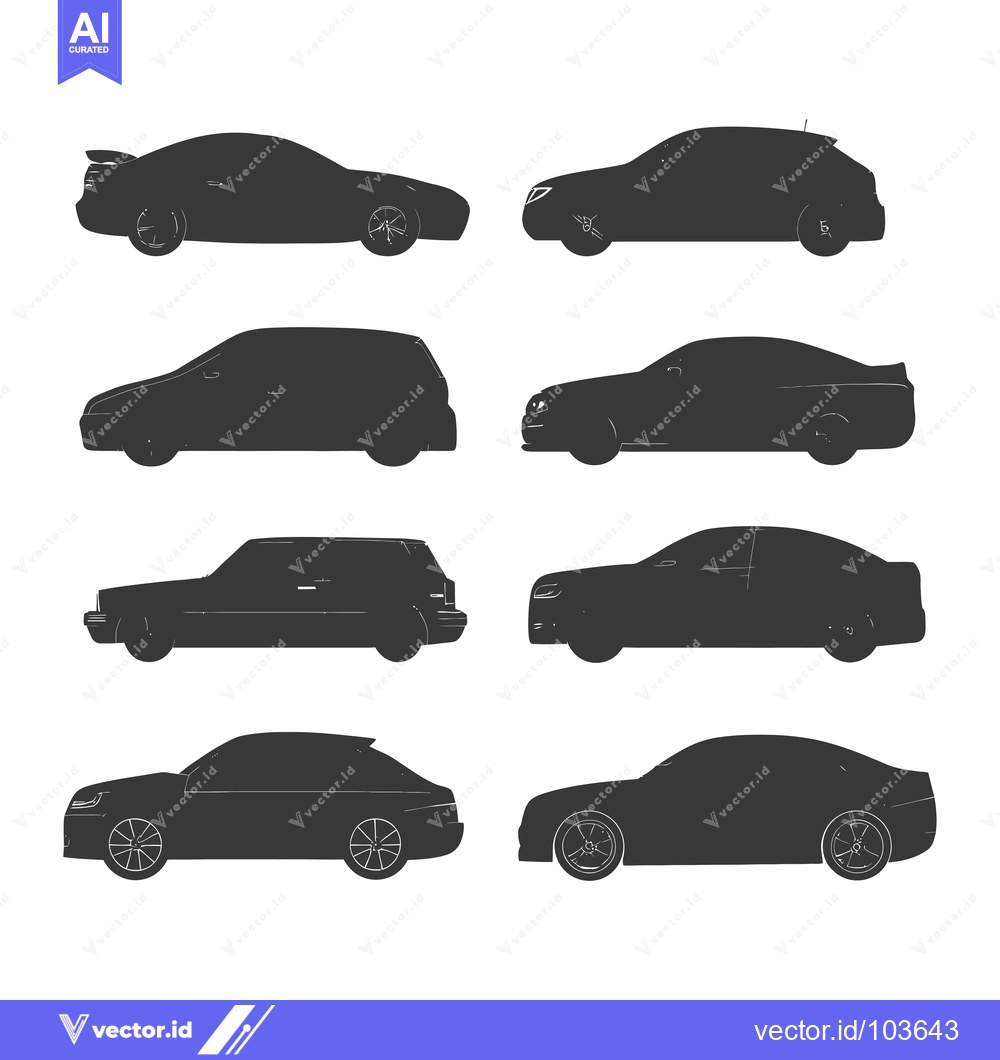 Premium Vector dari Six Black Silhouettes of Different Car Models in Side View