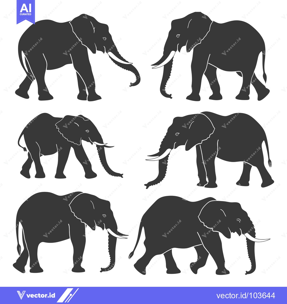 Premium Vector of Six Black Silhouettes of Elephants in Different Poses
