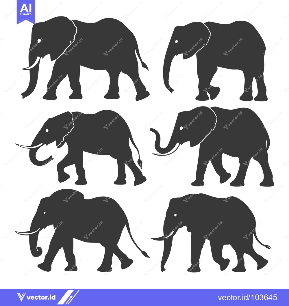 Premium Vector of Six Black Silhouettes of Elephants Walking in Different Directions