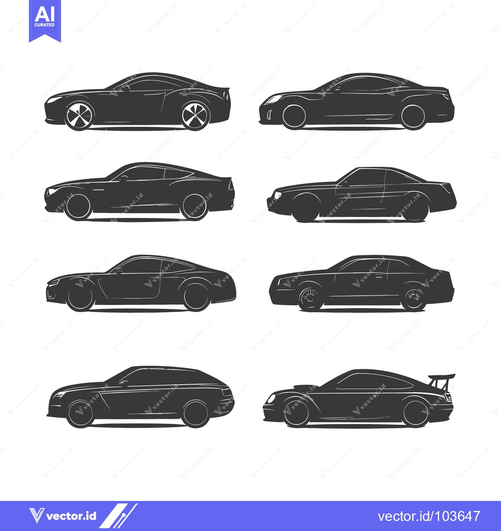 Premium Vector of Six Black Silhouettes of Modern Cars in Profile View