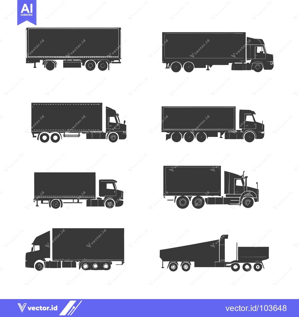 Premium Vector of Six Black Silhouettes of Semi-Trailers and Trucks