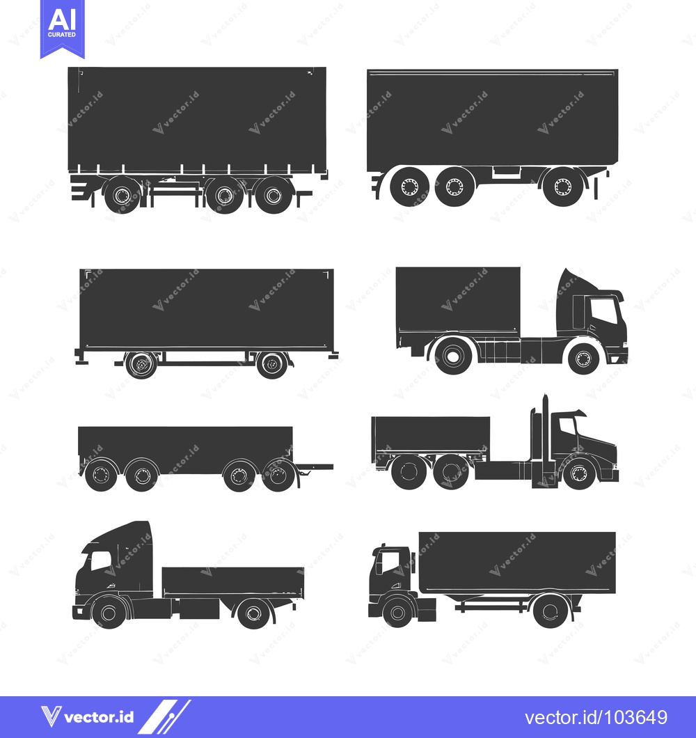 Premium Vector dari Six Black Silhouettes of Semi-Trucks and Trailers in Various Configura