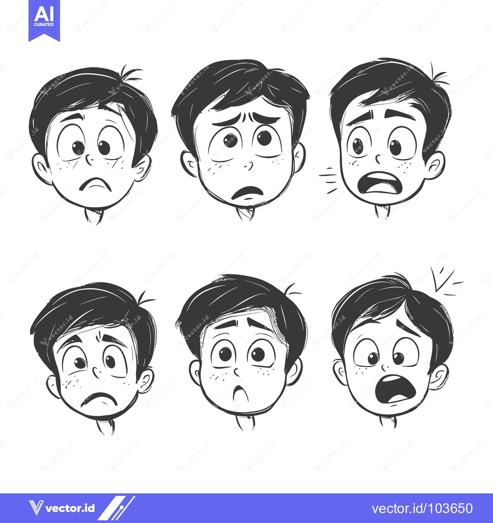Premium Vector of Six Cartoon Boy Faces With Different Expressions