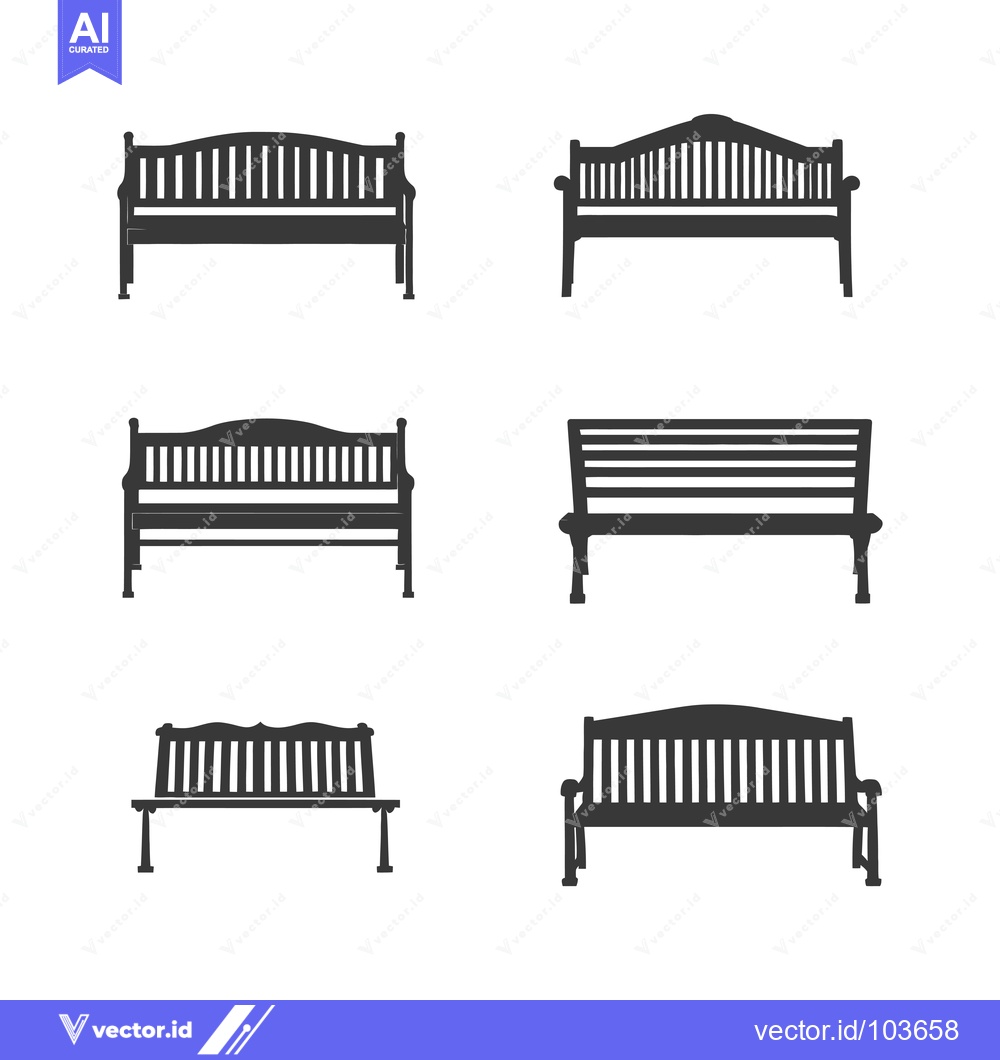 Premium Vector dari Six Different Black and White Silhouettes of Wooden Benches