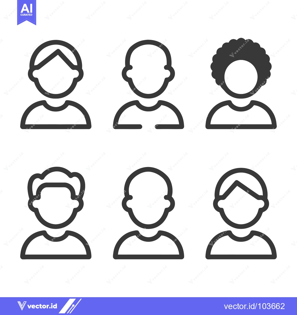 Premium Vector dari Six Different Outline Profile Icons with Varying Hairstyles