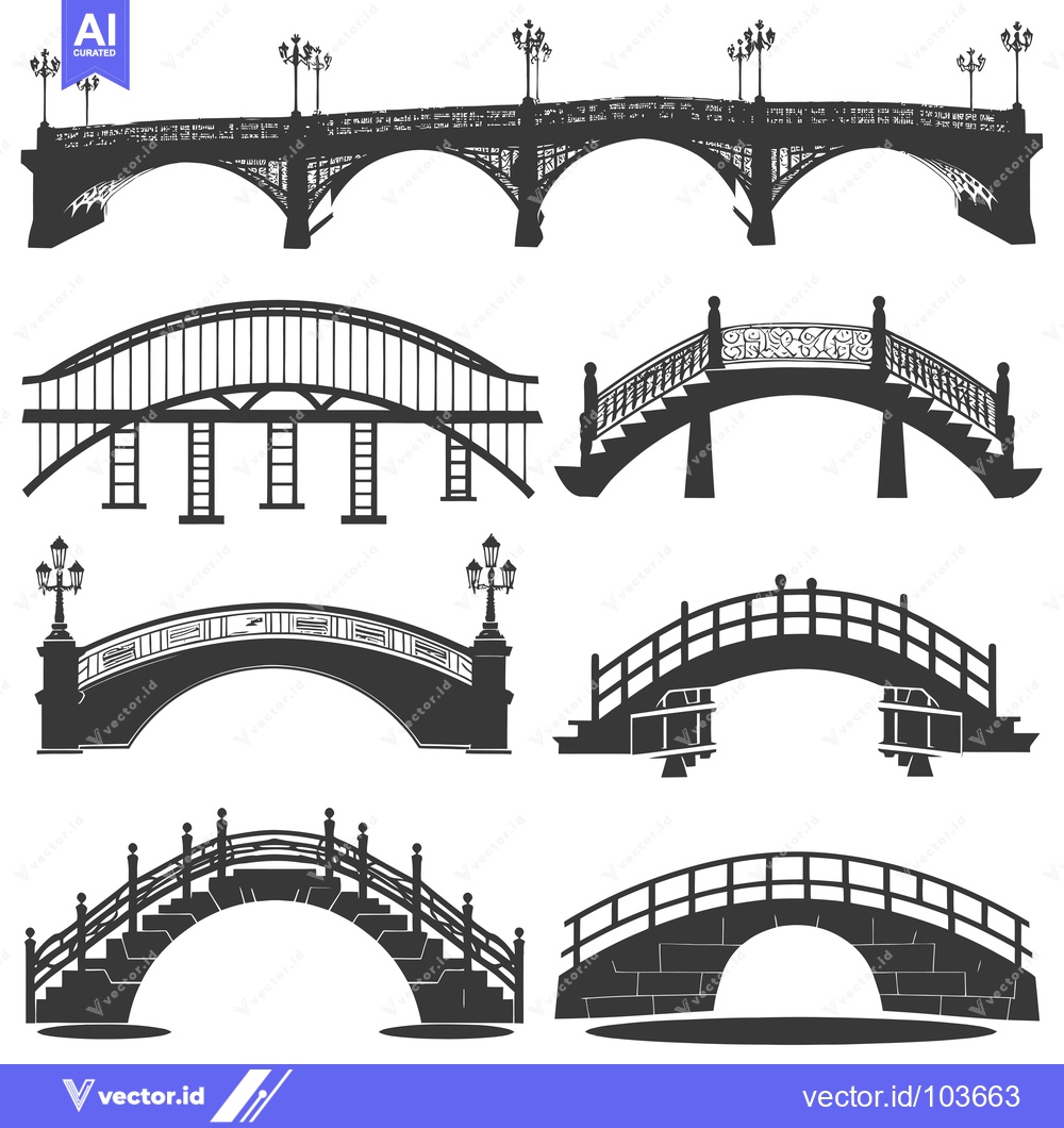 Premium Vector dari Six Different Silhouettes of Bridges with Decorative Elements