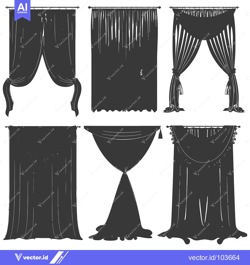 Premium Vector dari Six Different Styles of Black and White Curtain Silhouettes