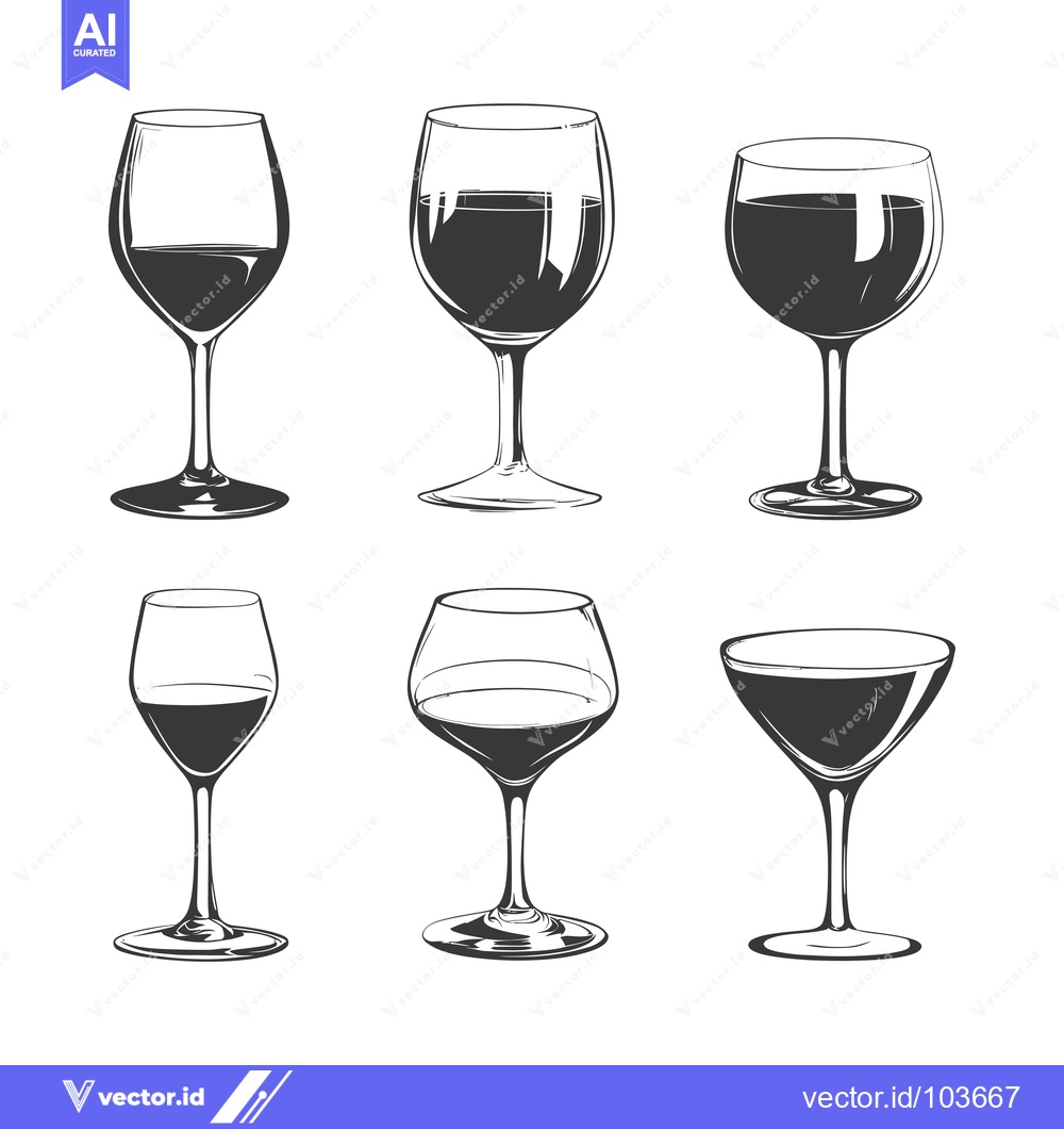 Premium Vector dari Six Different Wine Glasses with Black Liquid Inside